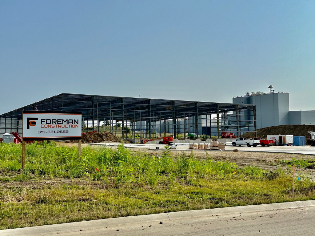 Photo of steel frame of Zurcher Tire building during construction