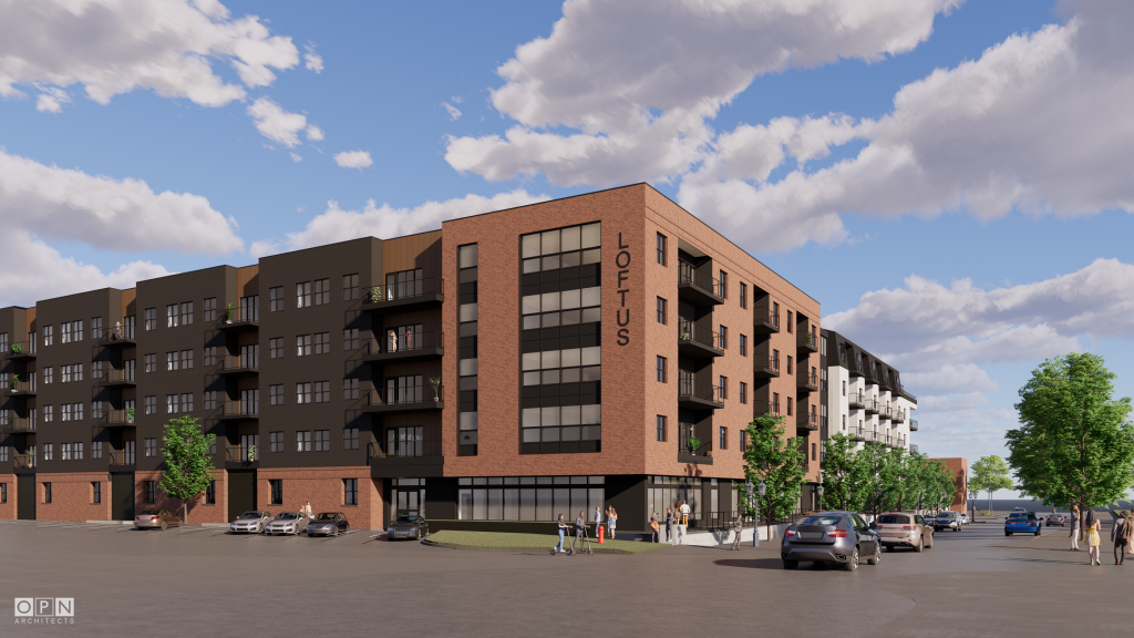 Cedar Rapids Newbo Loftus mixed-use project north west elevation
