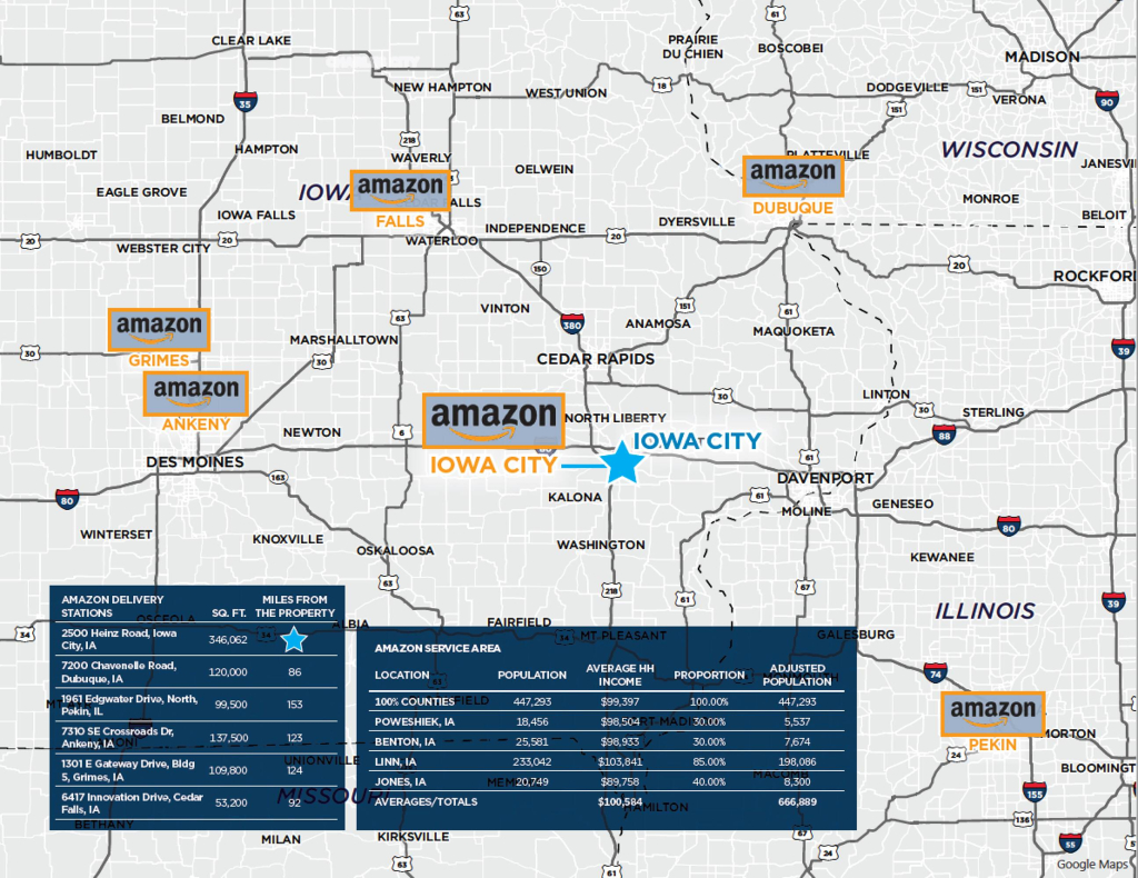 Amazon's Iowa service area map 