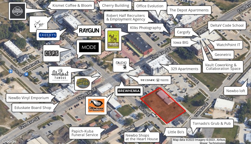 Labeled aerial photo of the Newbo neighborhood