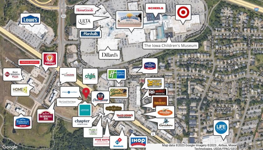 Labeled aerial of the Coral Galleria retail development